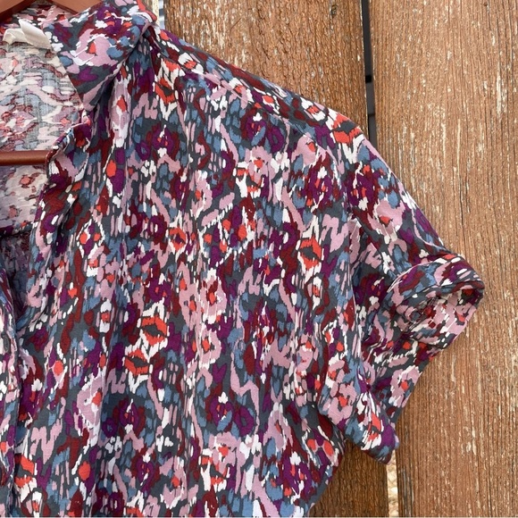 BEACH LUNCH LOUNGE Women’s Purple Blue Short Sleeve Waist Tie Shirt Size Small - Picture 6 of 9